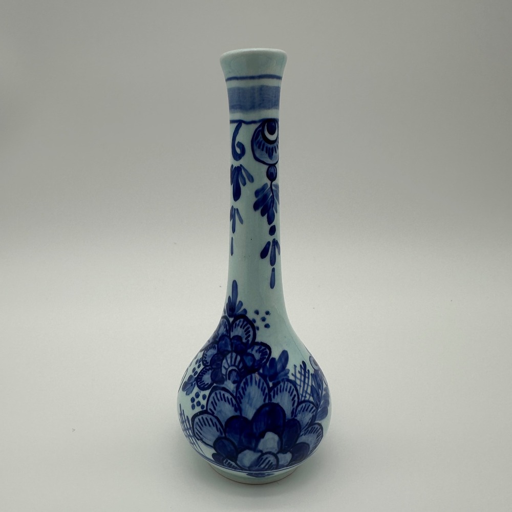 Michelotti Delft Blue Bud Vase Hand Painted Holland Floral Porcelain 6 Inch